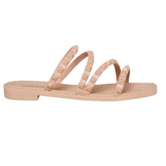 STEVE MADDEN WOMEN SKYLAR SQUARE TOE SLIP ON FLAT SANDALS BLUSH SZ.8 NWOT. - Picture 2 of 8